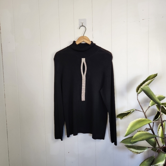 Addition Elle Black Knit Stretchy Turtleneck Sweater Diamonds Rhinestone Dressy - Picture 9 of 9